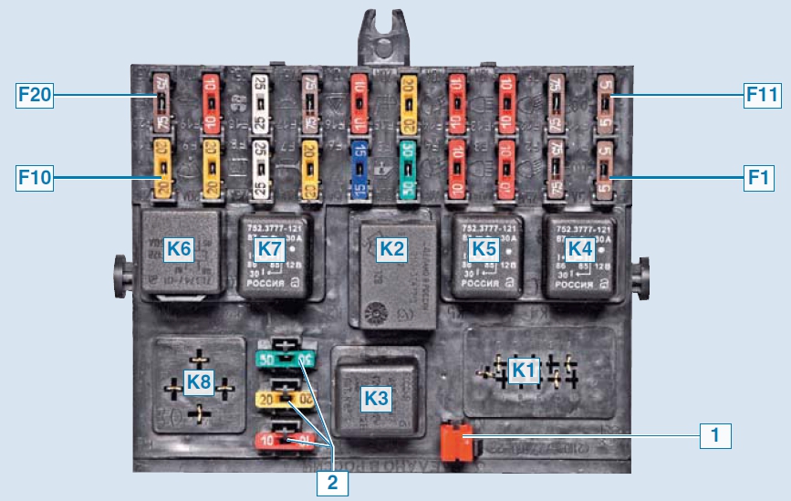 схема реле и предохранителей шевроле нивы после 2009 года